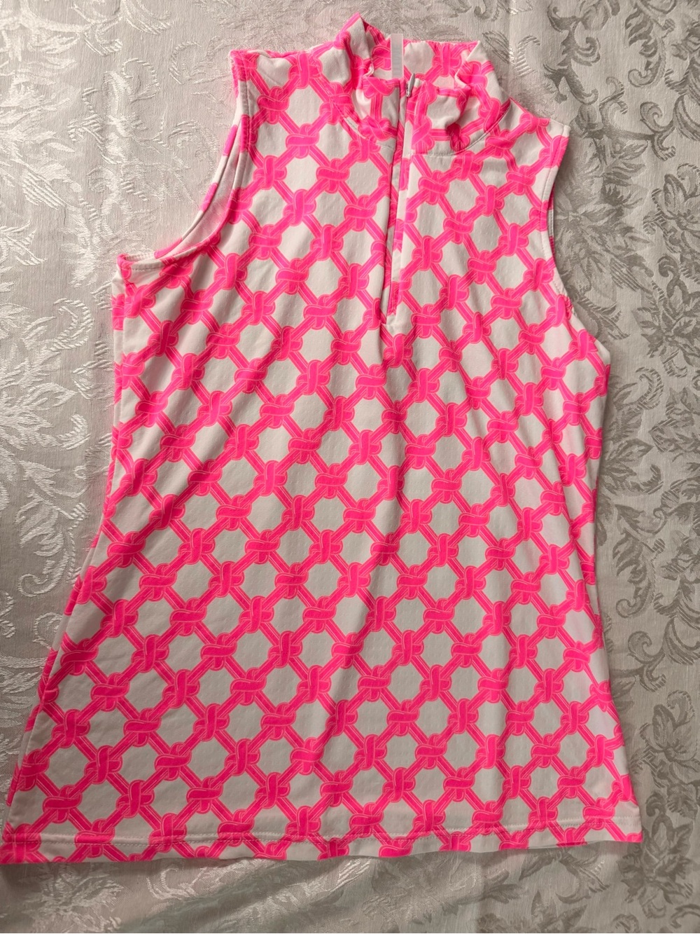 Sleeveless Pink Geometric zipper Mock Neck Top Sz XS